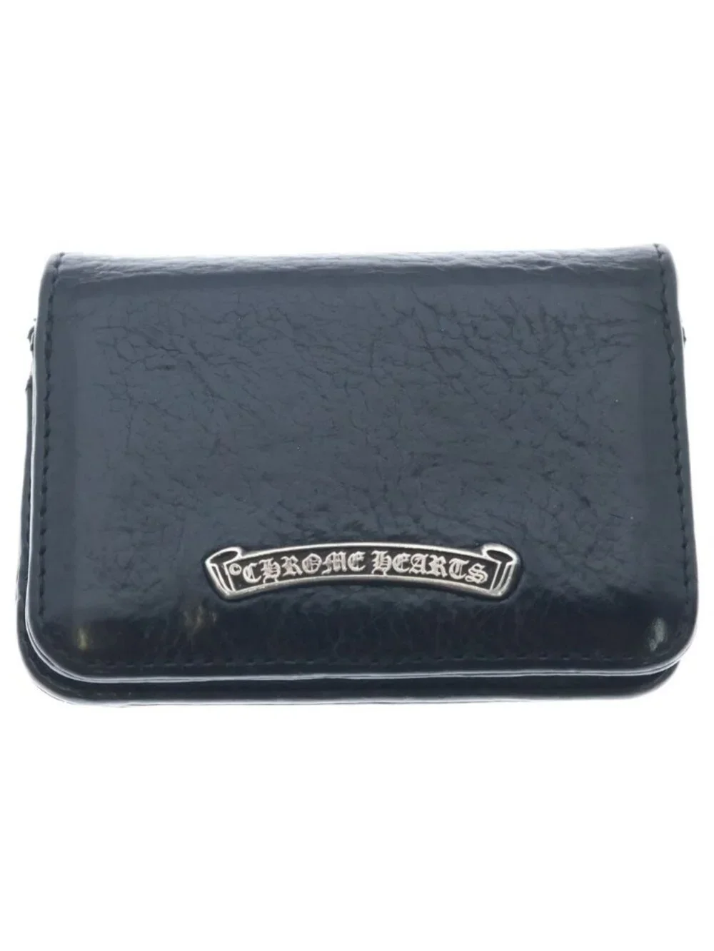 Chrome Hearts Card Case Scroll Label 3 Pocket Leather Black